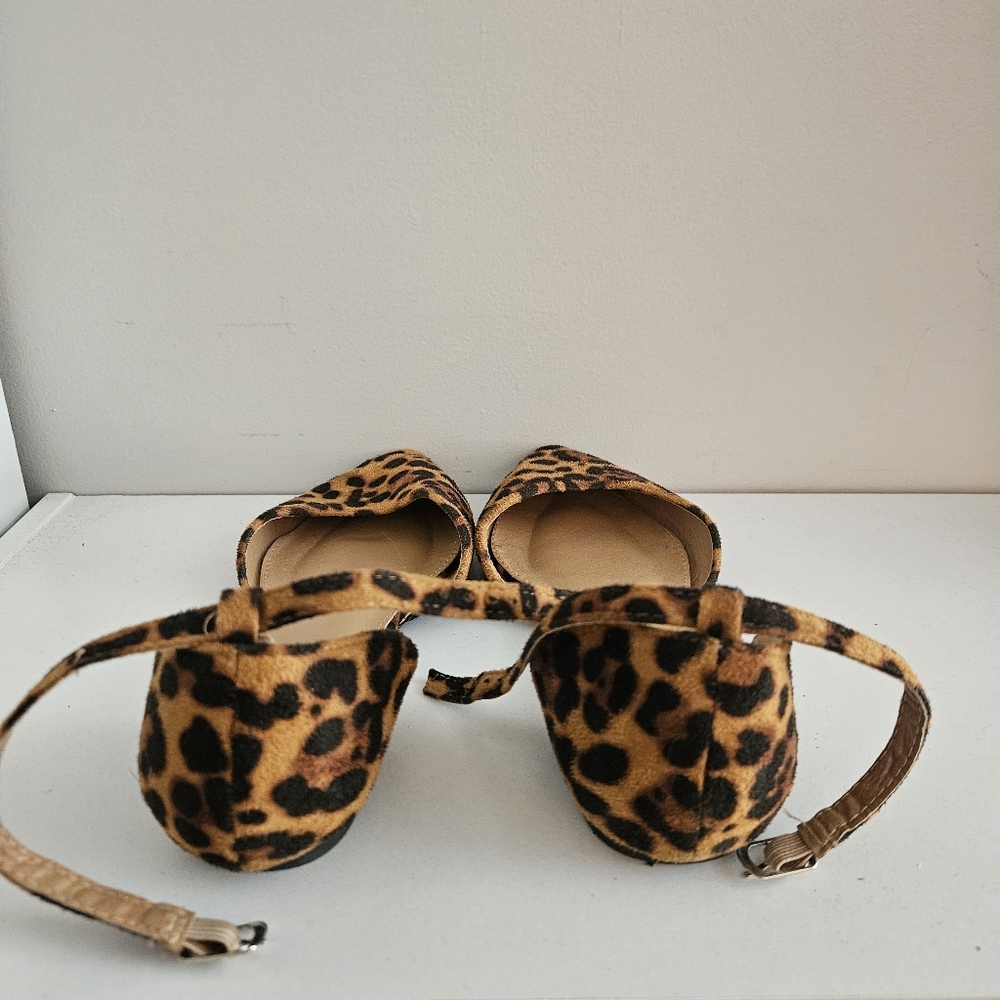 Bella Marie Leopard Print Faux-Suede D'Orsay Ankle-Strap Flats- Size 8.5 - Picture 3 of 3